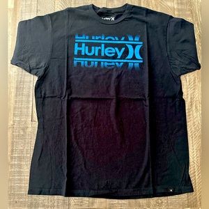 Black Hurley Short Sleeved Tee With Blue Logo